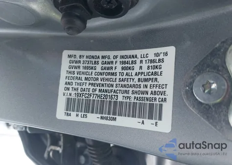 2017 Honda Civic Ex from USA, damaged, VIN 19XFC2F77HE201673